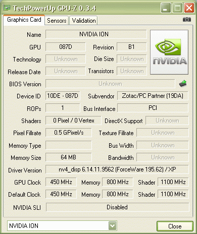 Zotac IONITX-A-E gpu-z
