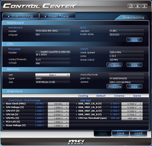 MSI P67A-GD65 Control Center