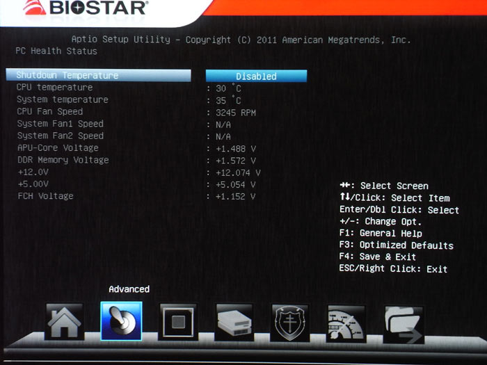 Biostar TA75A+ системный мониторинг 1