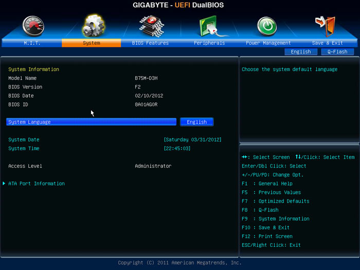 Gigabyte B75M-D3H BIOS