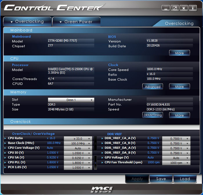 MSI Z77A-GD80 Control Center