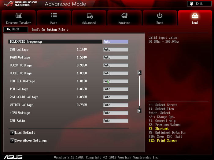 ASUS Maximus V Formula GO Settings