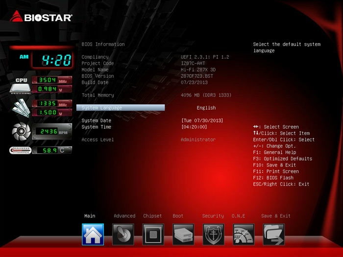 Biostar Hi-Fi Z87X 3D BIOS
