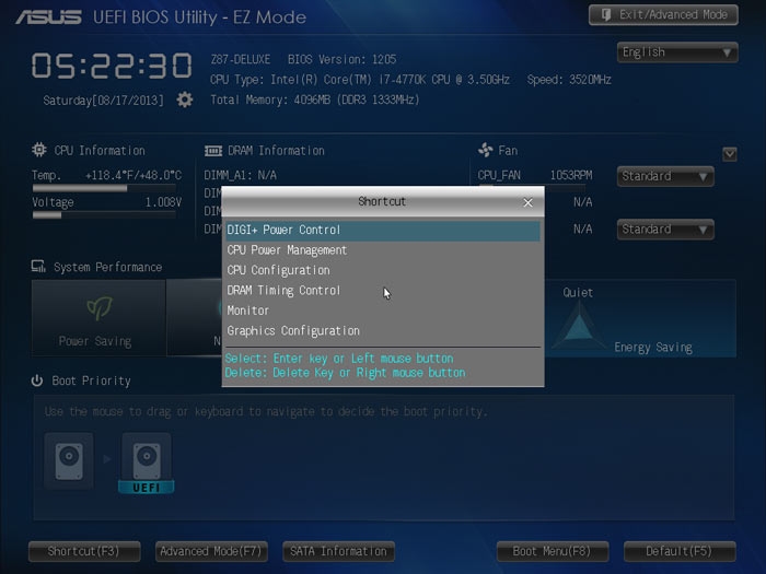 ASUS Z87 Deluxe Shortcut