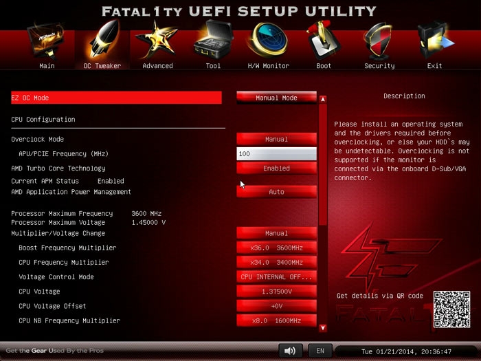 ASRock FM2A88X+ Killer настройки разгона 1