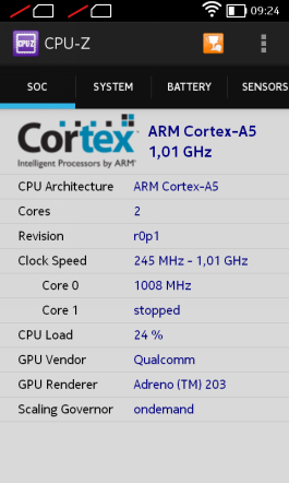  Nokia X: system information, CPU 