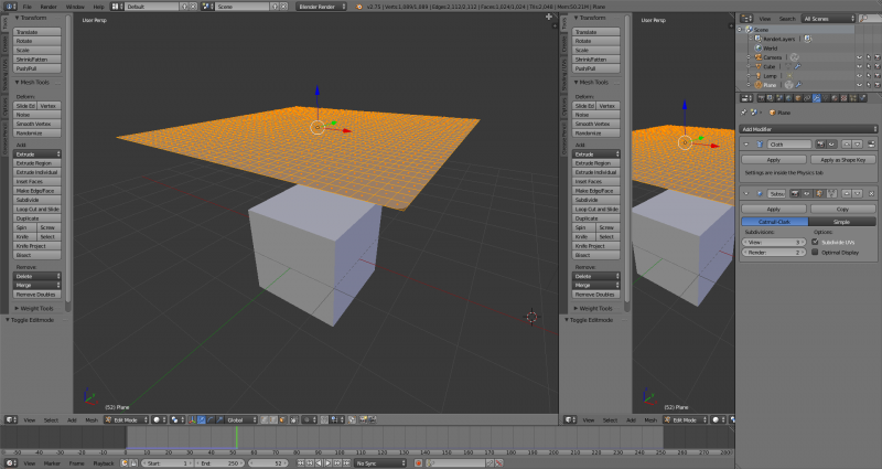  Интерфейс Blender до и после операции &laquo;дробления&raquo; окон Split 