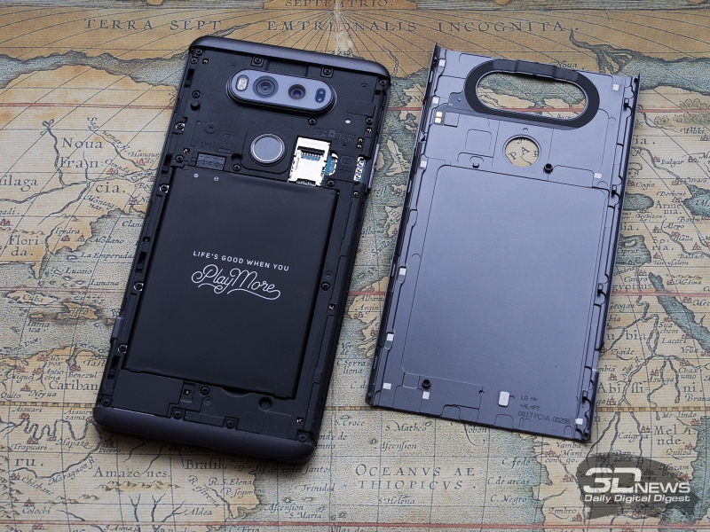  Расположение элементов под батарейной крышкой LG V20 