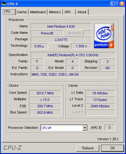  Intel Pentium4 630 